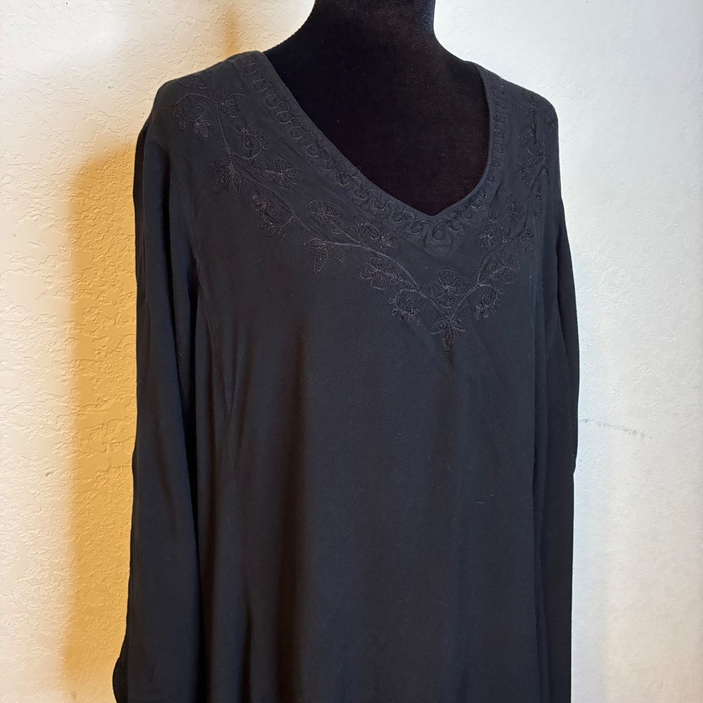 HolyClothing Black Embroidered Sharkbite Tunic Dress Plus 2X Boho Goth Curved